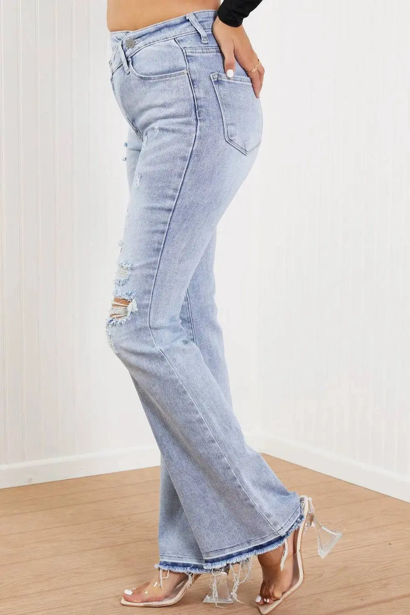 RISEN Valerie Full Size Crossover Flared Jeans WOODNEED