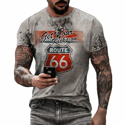 Round Neck Digital Print Slim Pullover Men's T-shirt WOODNEED