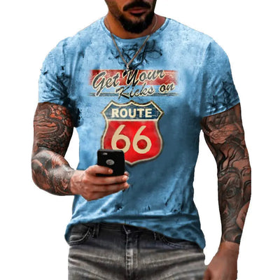 Round Neck Digital Print Slim Pullover Men's T-shirt WOODNEED
