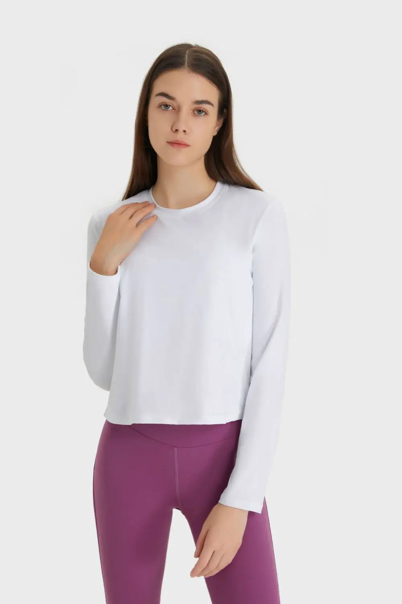 Round Neck Long Sleeve Sports Top Trendsi