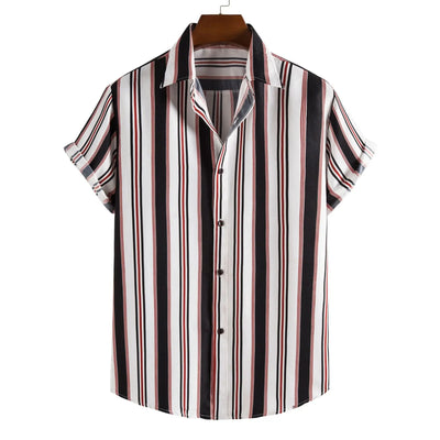 Simple Men's Short Sleeve Casual Shirt Striped Printed Shirt WOODNEED