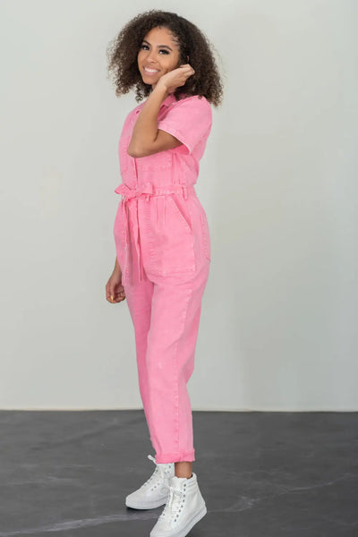 Skies Are Blue Hardly Workin' Full Size Utility Jumpsuit Trendsi