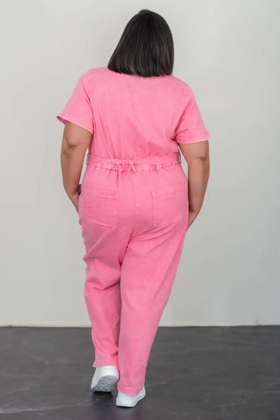 Skies Are Blue Hardly Workin' Full Size Utility Jumpsuit Trendsi