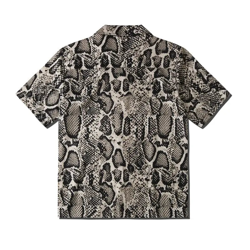 Street Creative Printing Leopard Print Loose Cardigan Short Sleeve Shirt For Men And Women WOODNEED