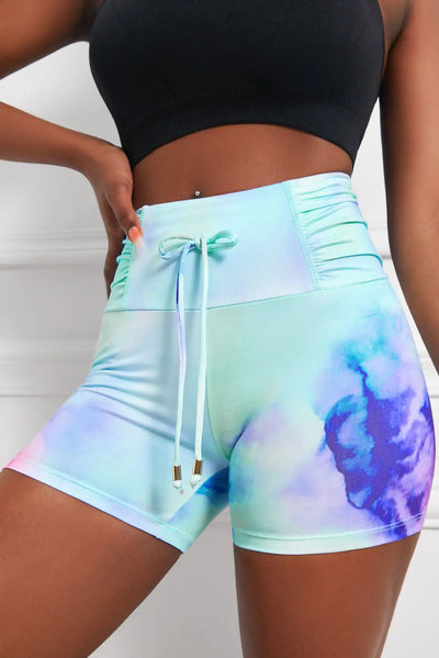 Tie-Dye Tie Detail Ruched Sports Shorts WOODNEED