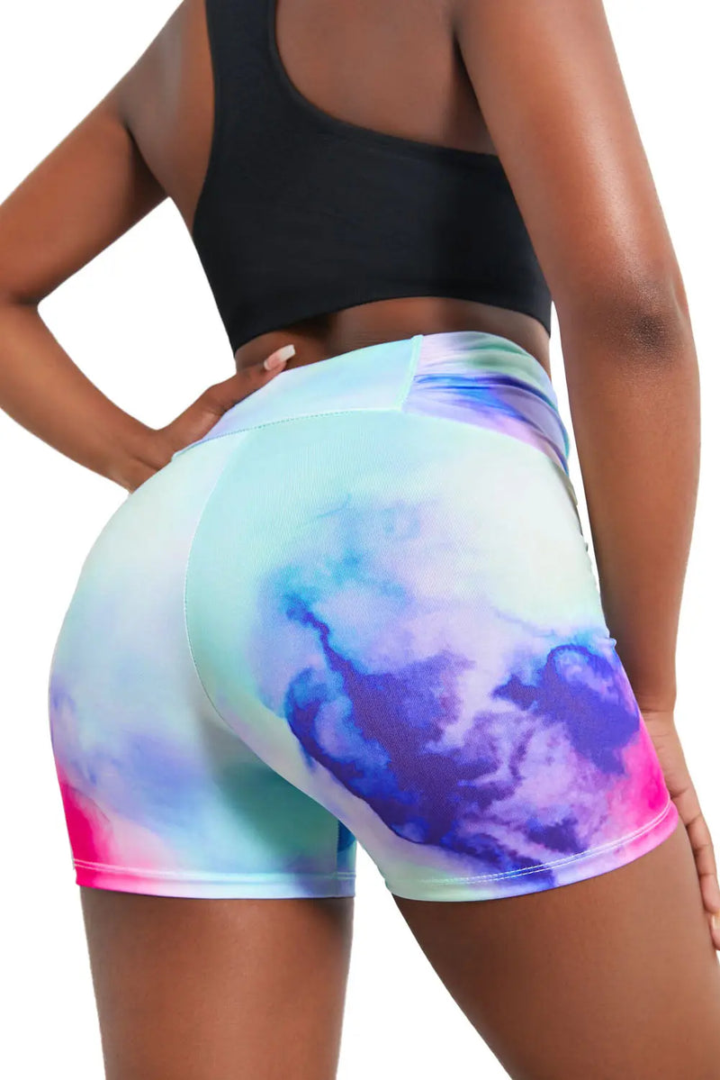 Tie-Dye Tie Detail Ruched Sports Shorts WOODNEED