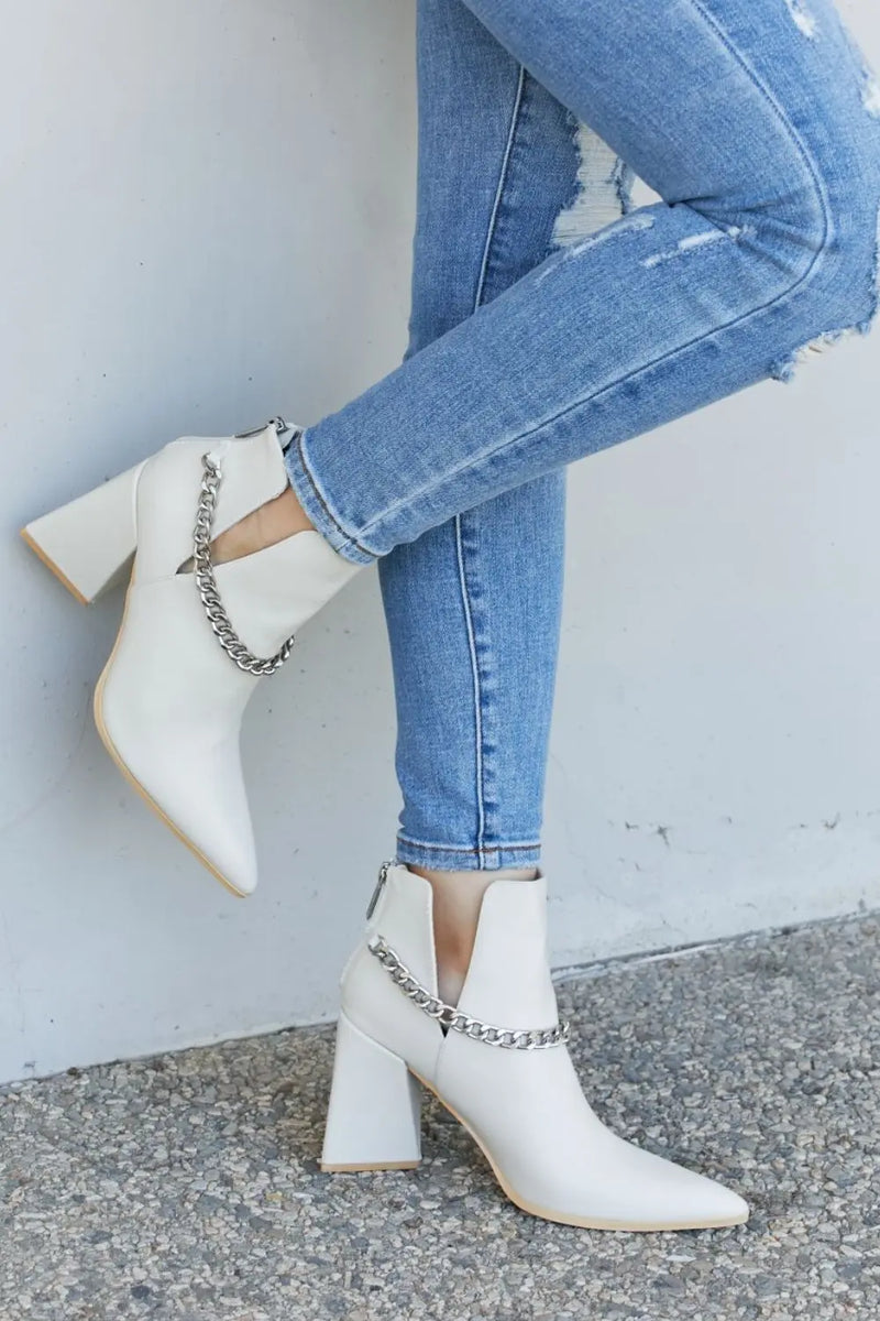 White Point the Way Chain Detail Ankle Booties Trendsi