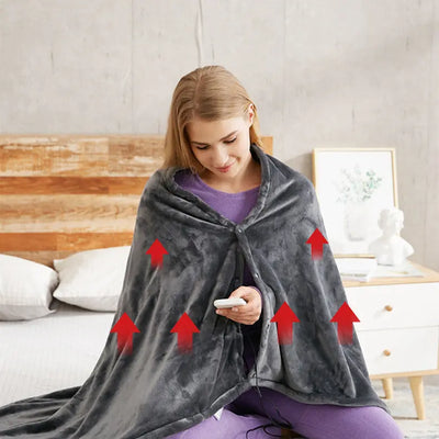 Winter Flannel Heated Blanket Cold Protection Body Warmer Usb Heated Warm Shawl Electric Heated Plush Blanket WOODNEED