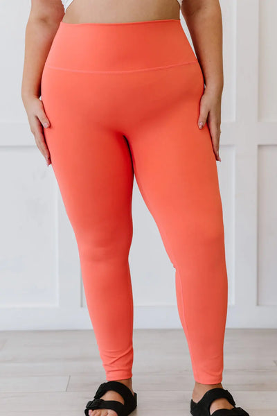 Zenana On Your Mark Full Size High Waisted Active Leggings in Deep Coral WOODNEED