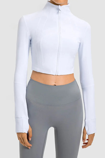 Zip Front Cropped Sports Jacket Trendsi