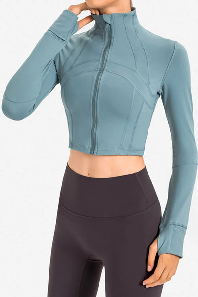Zip Front Cropped Sports Jacket Trendsi