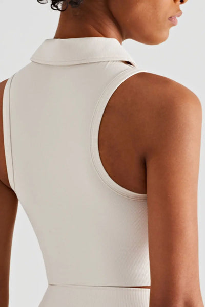 Zip Up Collared Cropped Sports Top WOODNEED