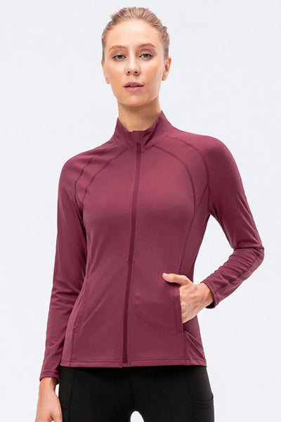 Zip Up Exposed Seam Top with Pockets Trendsi