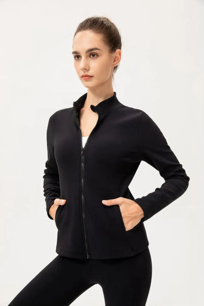 Zip Up Fleece Lined Sports Jacket with Pockets Trendsi