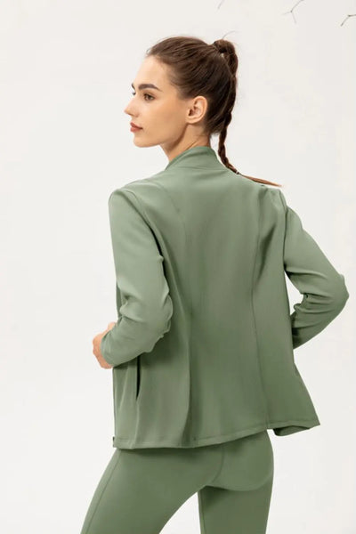 Zip Up Fleece Lined Sports Jacket with Pockets Trendsi