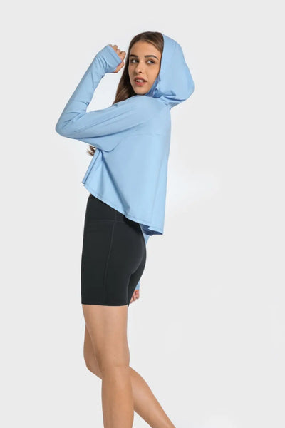 Zip Up Raglan Sleeve Hooded Sports Jacket Trendsi