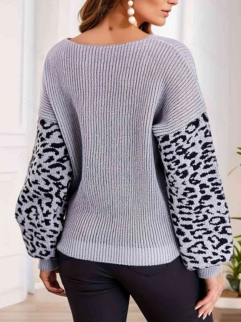 Plus Size Leopard Crisscross V-Neck Sweater